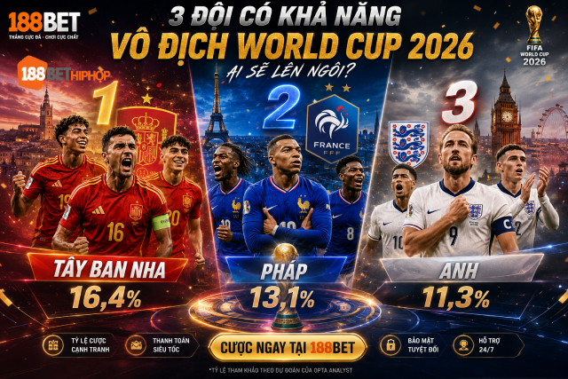 3 Đội Có Khả Năng Vô Địch World Cup 2026 Theo Siêu Máy Tính Opta 2 Chuyên gia 188BET Alfabienes đánh giá 3 đội có khả năng vô địch World Cup 2026